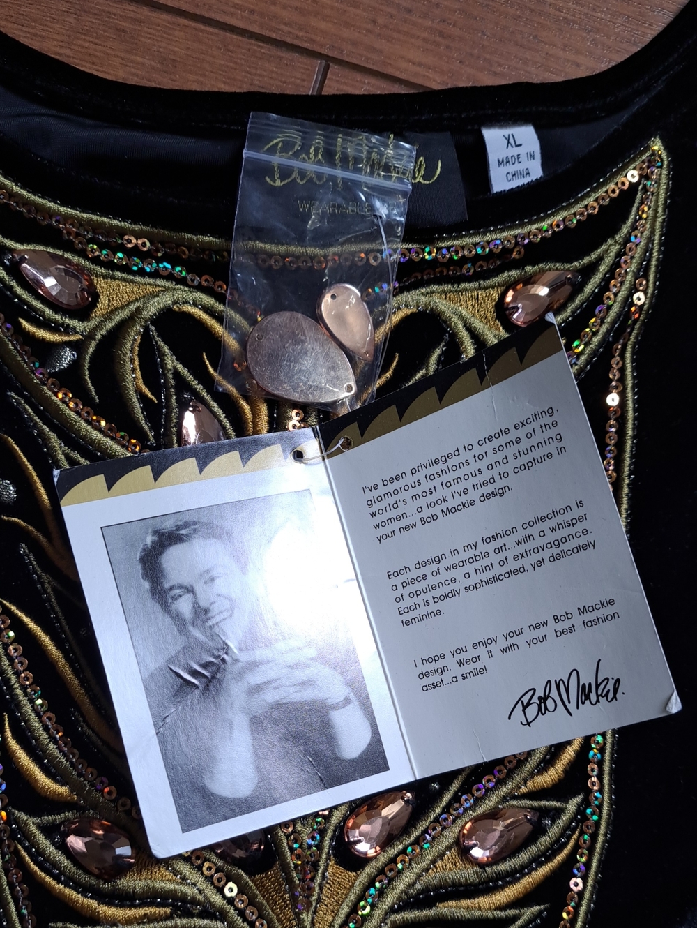 Bob Mackie Wearable Art Black Velvet Embellished Top XL NWT - Picture 11 of 13